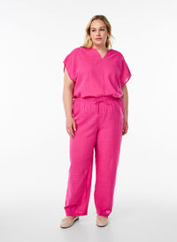 FLASH - Bukse med rett passform og høy midje, Rosa FLASH - Bukse med rett passform og høy midje, Rosa, Model