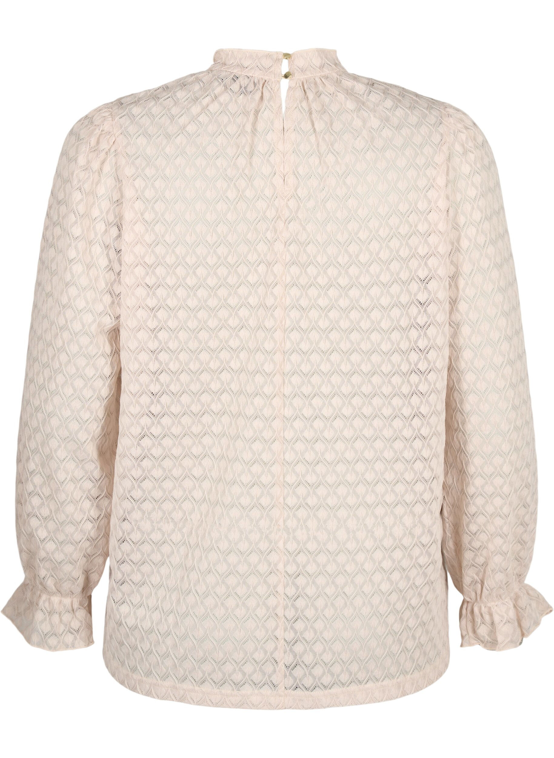 Zizzi Bluse med lange ermer og m&oslash;nstret tekstur, Whisper Pink, Packshot image number 1