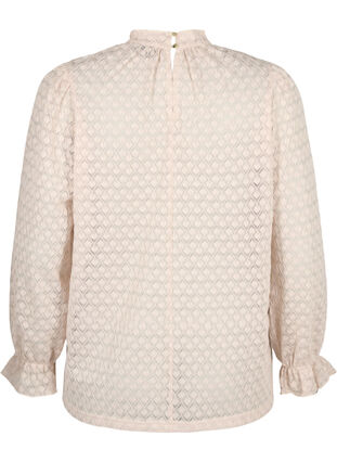 Bluse med lange ermer og mønstret tekstur, Whisper Pink, Packshot image number 1