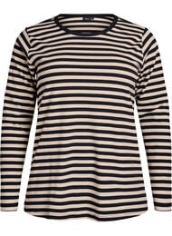 Stripete bluse med lange ermer, Svart