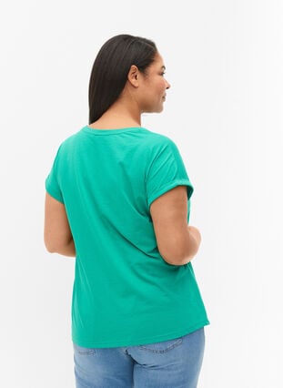 Kortermet T-skjorte i bomullsblanding, Emerald Green, Model image number 1