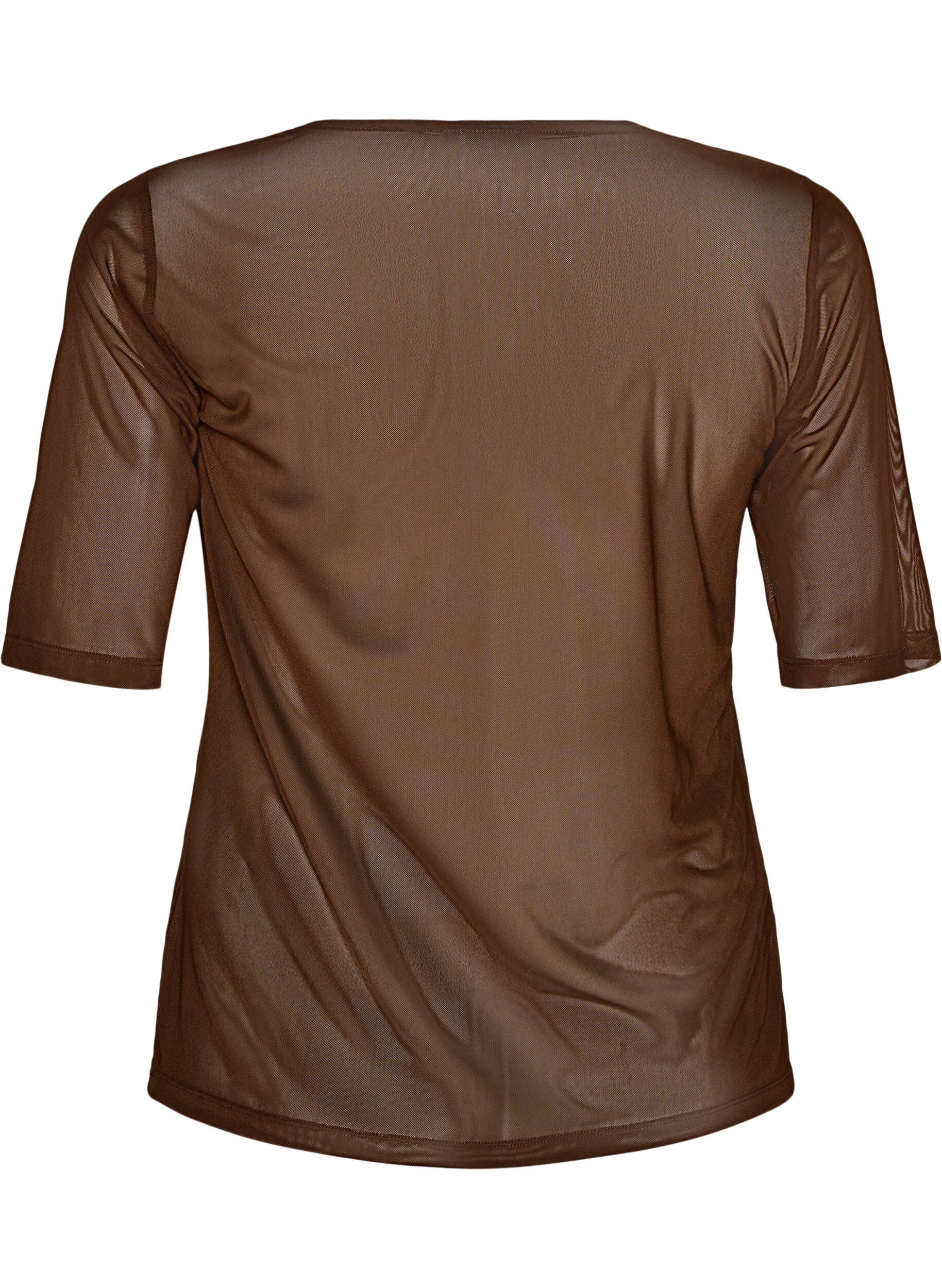 ZizziMesh topp med korte ermer og rund hals, Brun, Packshot image number 1