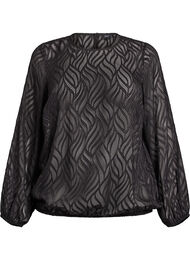 Bluse i chiffon med et teksturert m&oslash;nster, Svart