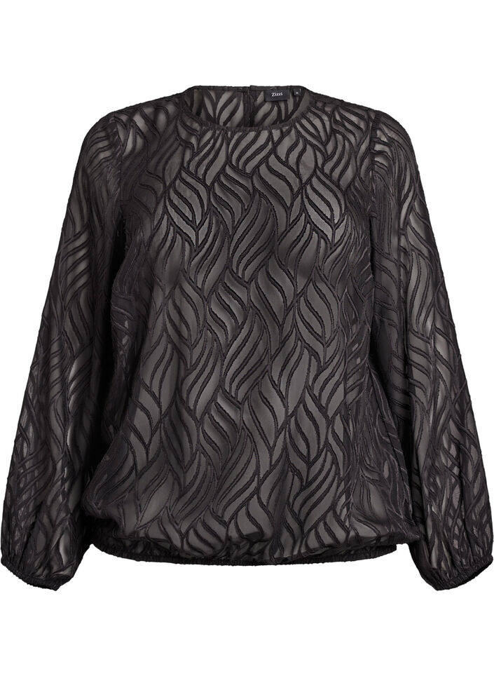 Bluse i chiffon med et teksturert m&oslash;nster, Svart, Packshot image number 0
