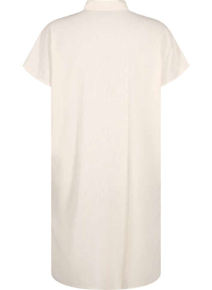 Lang skjorte i bomullsblanding med lin, Beige, Packshot image number 1