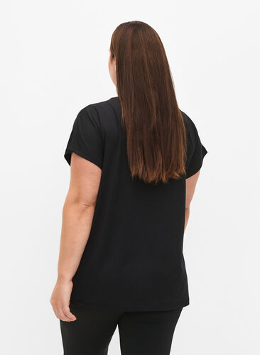 Kortermet trenings-T-skjorte med trykk, Black/Sugar Plum, Model image number 1