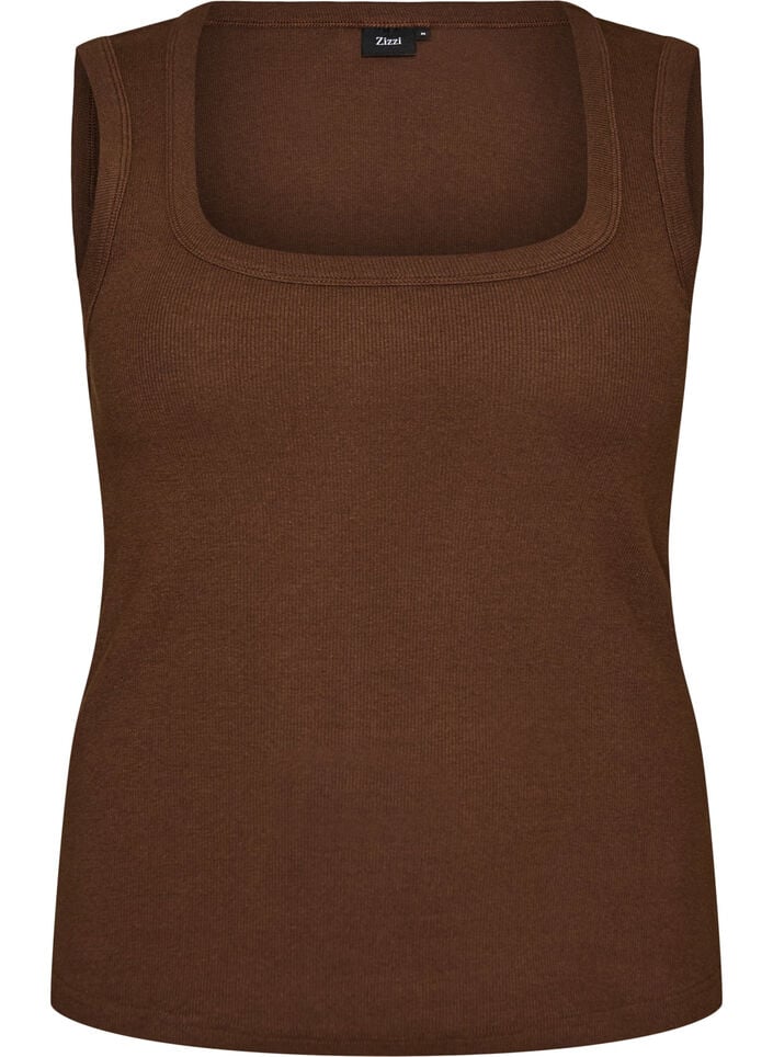 Ribbet topp med firkantet halslinje, Brun, Packshot image number 0