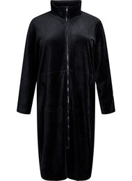 Velur morgenkåpe med glidelås og lommer, Black