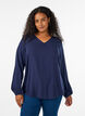 Viskosebluse med V-hals og avrundet fold, Bl&aring;, Model image number 0