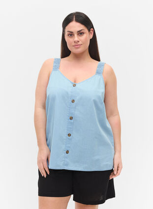 Denimtopp med knapper, Light blue denim, Model image number 0