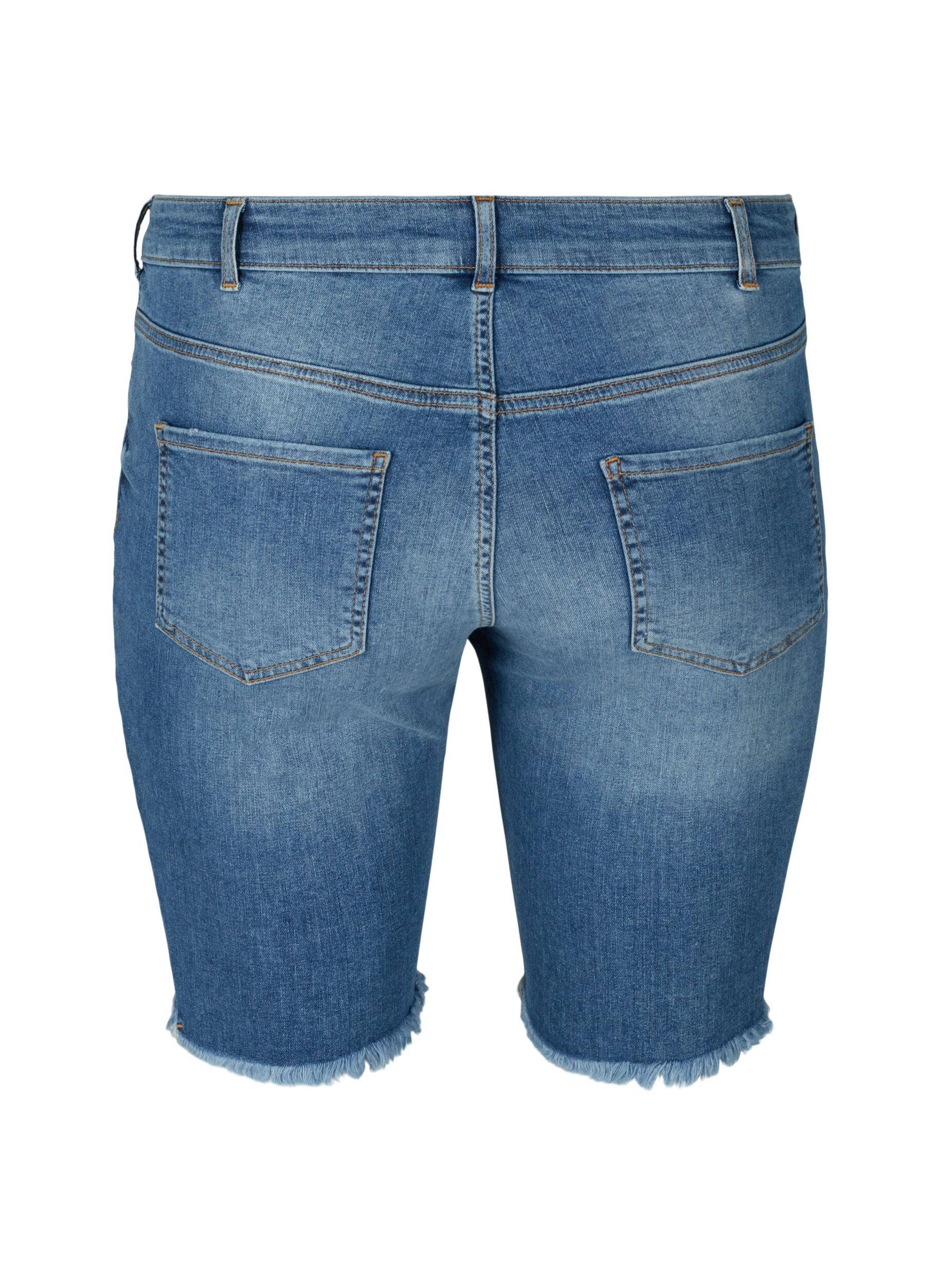 Zizzi Denimshorts med h&oslash;yt liv og r&aring; kanter, Dark blue denim, Packshot image number 1