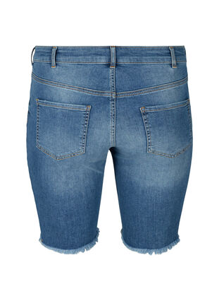 Zizzi Denimshorts med høyt liv og rå kanter, Dark blue denim, Packshot image number 1