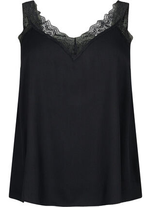 Topp med blonder av viskose, Black, Packshot image number 0