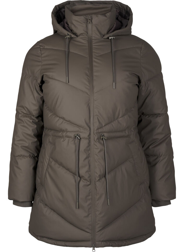 Vannavstøtende pufferjakke med hette, Brun, Packshot image number 0