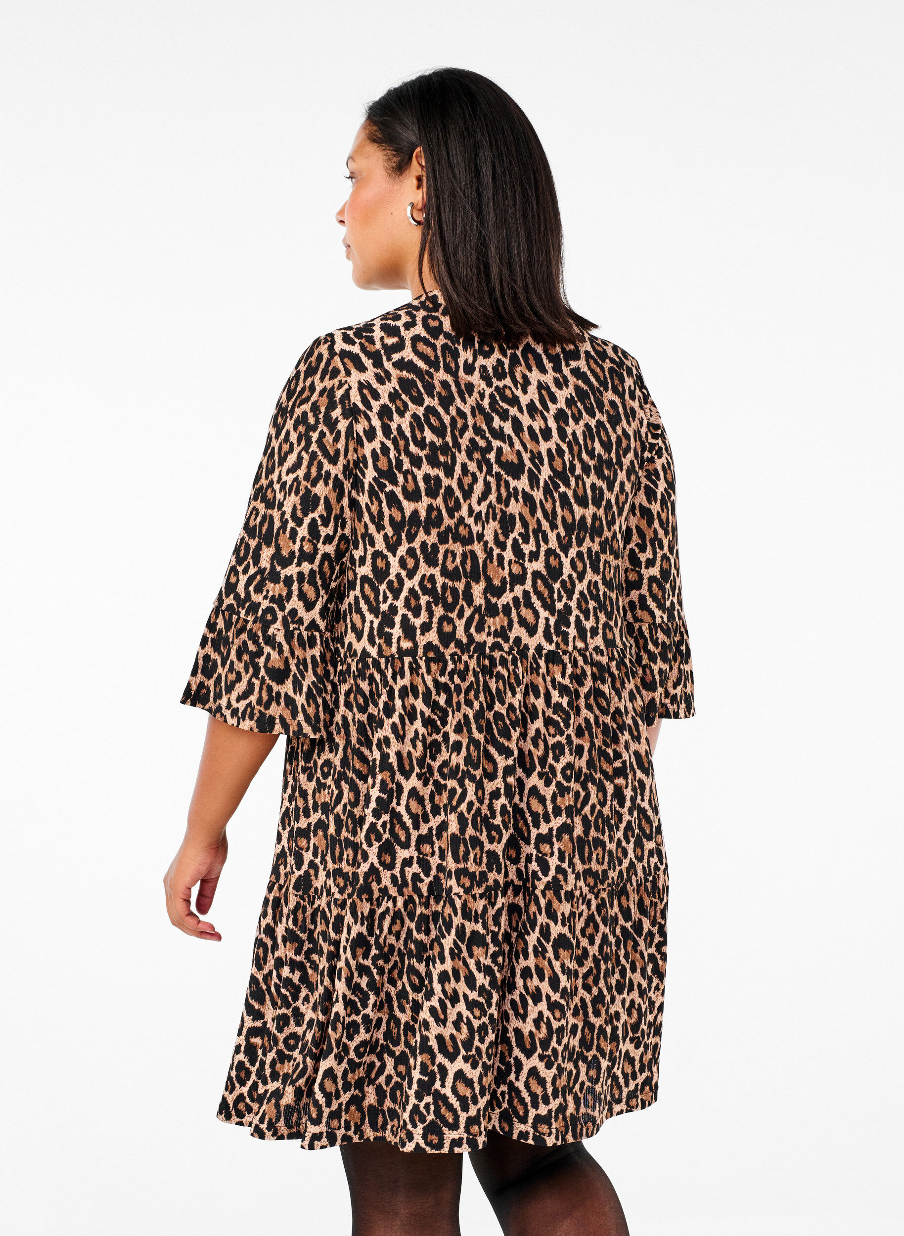 Zizzi Kort A-linje kjole med leopardm&oslash;nster, Brun, Model image number 2