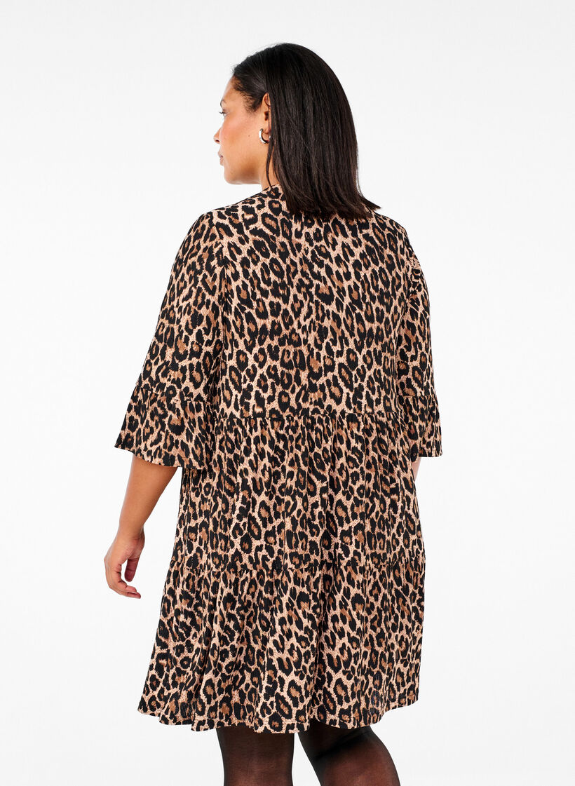 Kort A-linje kjole med leopardmønster, Brun, Model image number 2