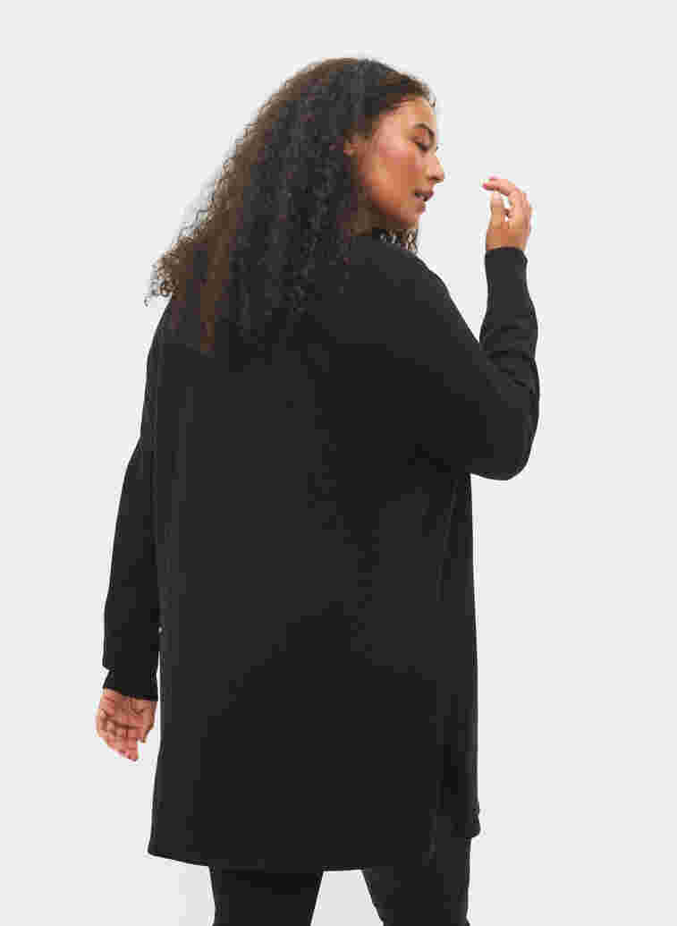 Strikket cardigan med splitt og ribbekanter, Black, Model image number 1