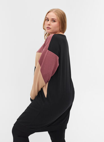 Lang genser med colorblock, Black Color Block, Model image number 1