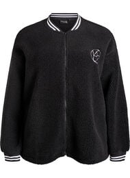 Teddyfleece jakke med stripete detaljer, Svart