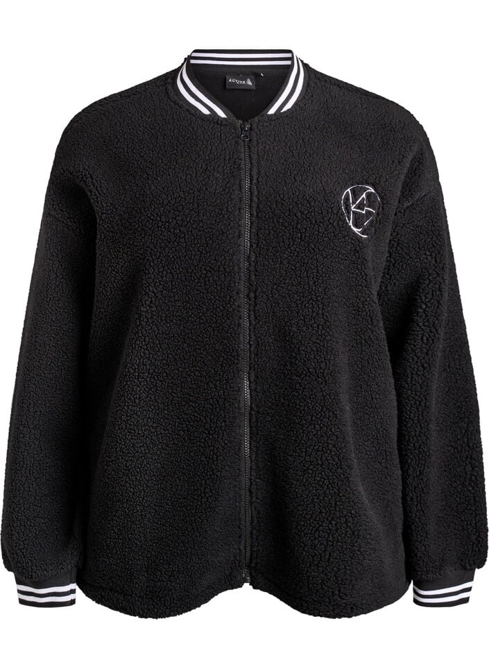 Teddyfleece jakke med stripete detaljer, Svart, Packshot image number 0