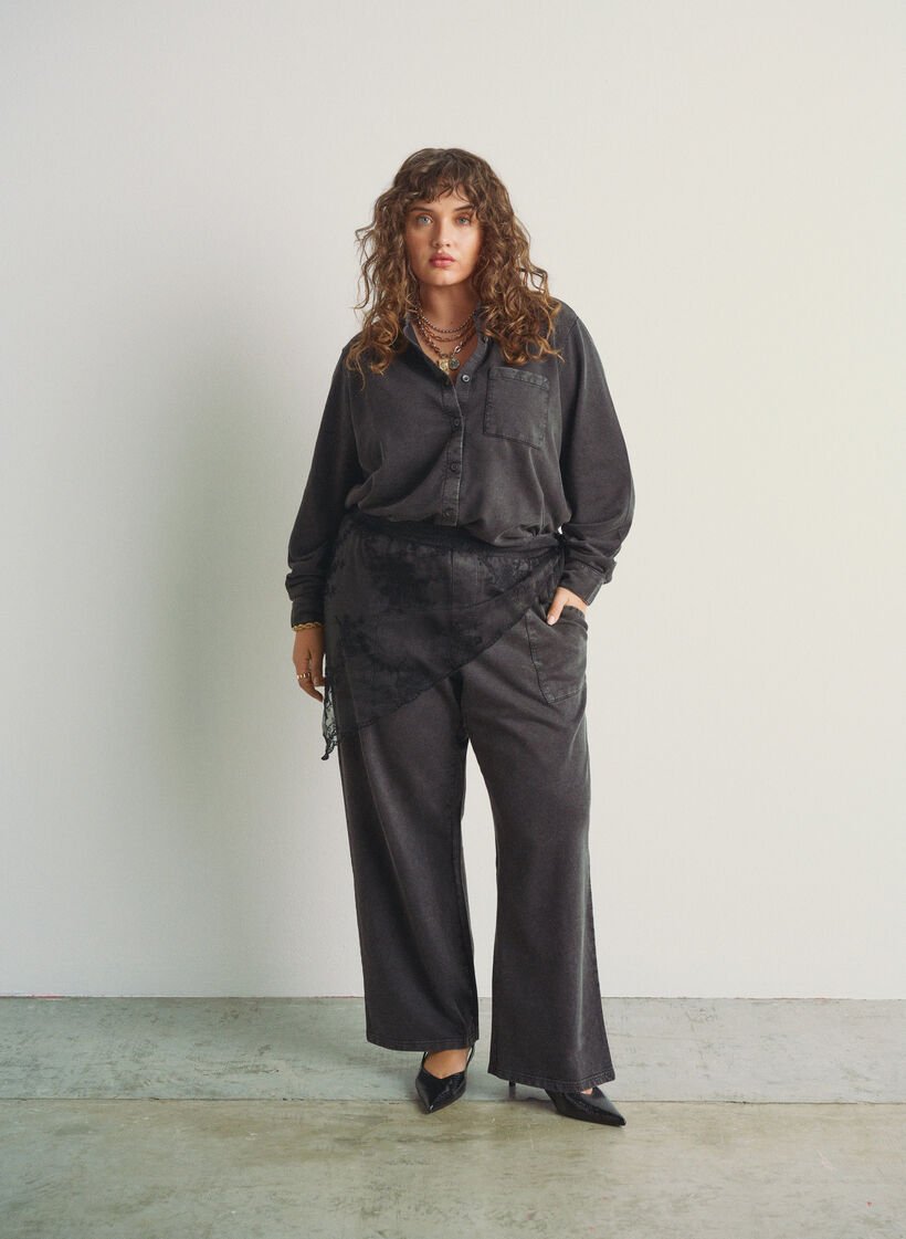 Skjorte i genserstoff med vasket effekt, Grå, Image image number 0