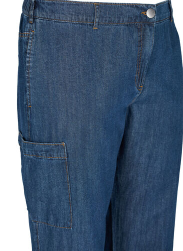 Cargojeans med lommer på siden, Dark blue denim, Packshot image number 2