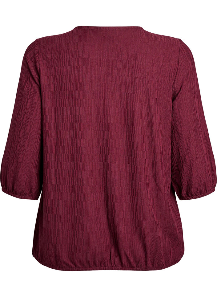Bluse med tekstur og 3/4 ermer, Rød, Packshot image number 1