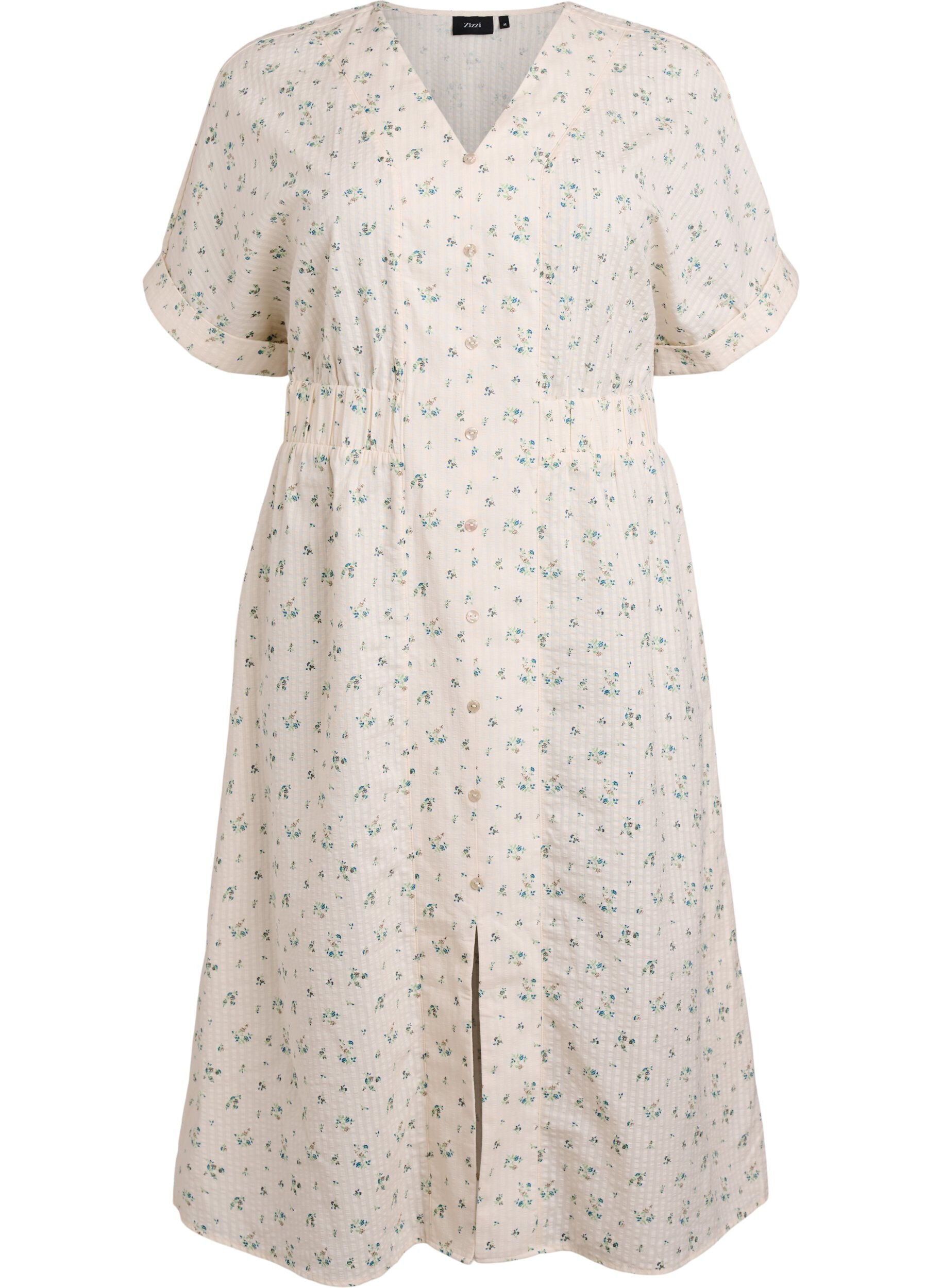 Midikjole med korte ermer og en frontsplitt