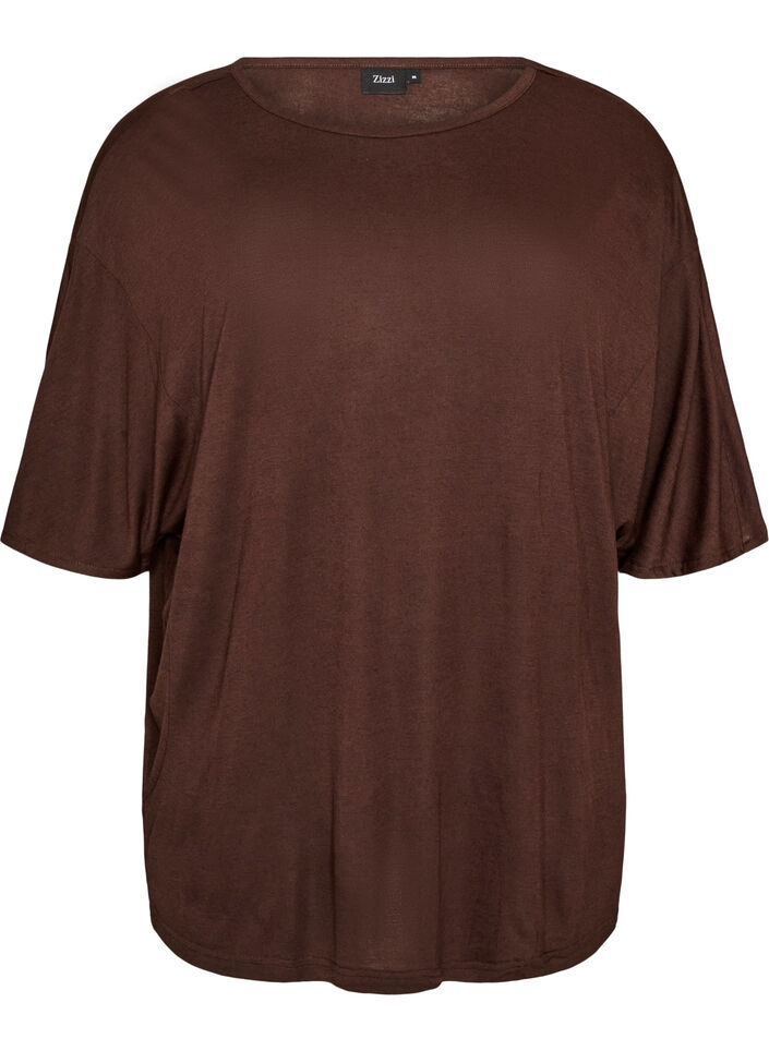 Loose fit T-skjorte i viskose jersey, Brun, Packshot image number 0