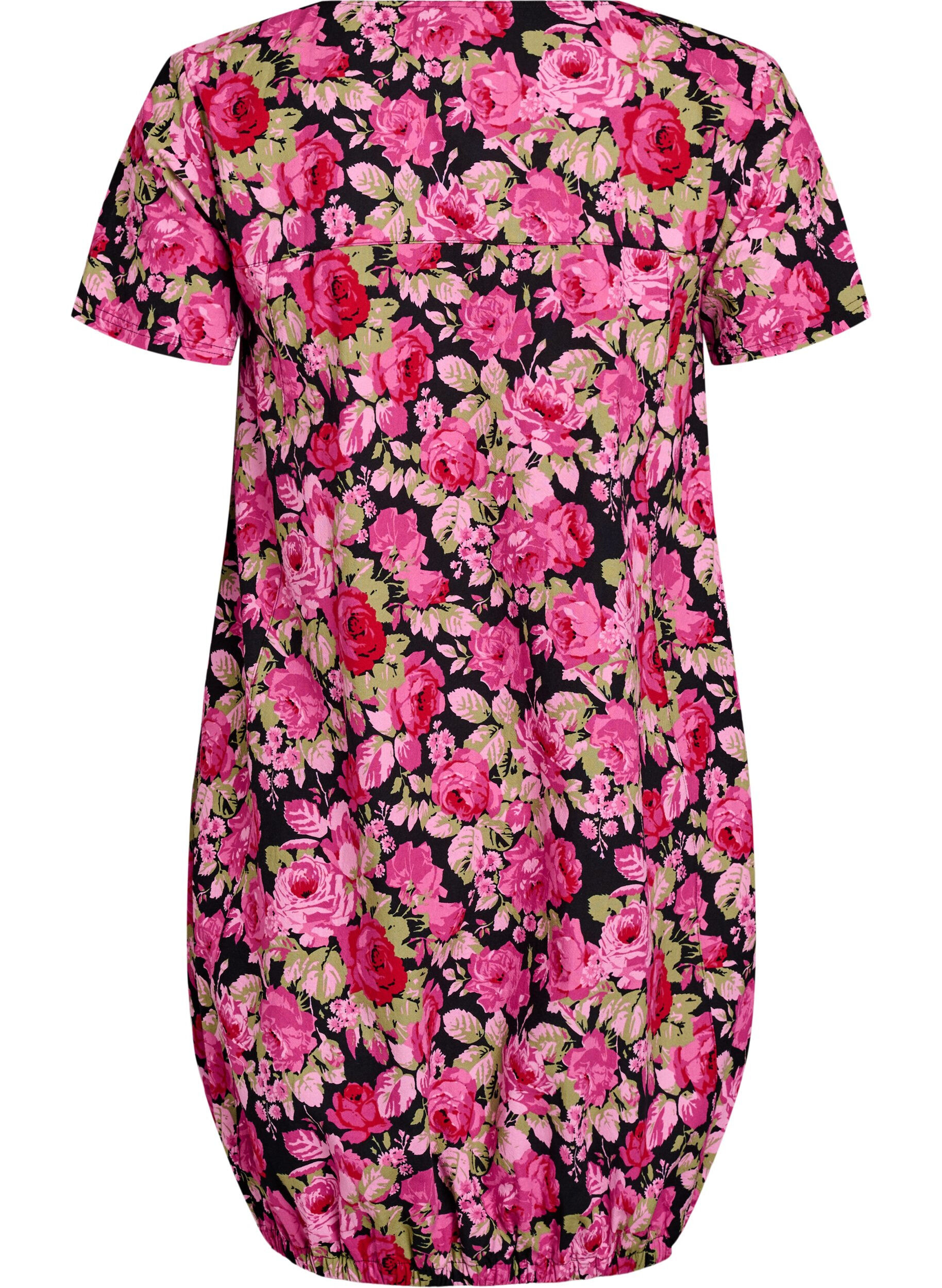 Zizzi Kortermet bomullskjole med trykt m&oslash;nster, Svart, Packshot image number 1