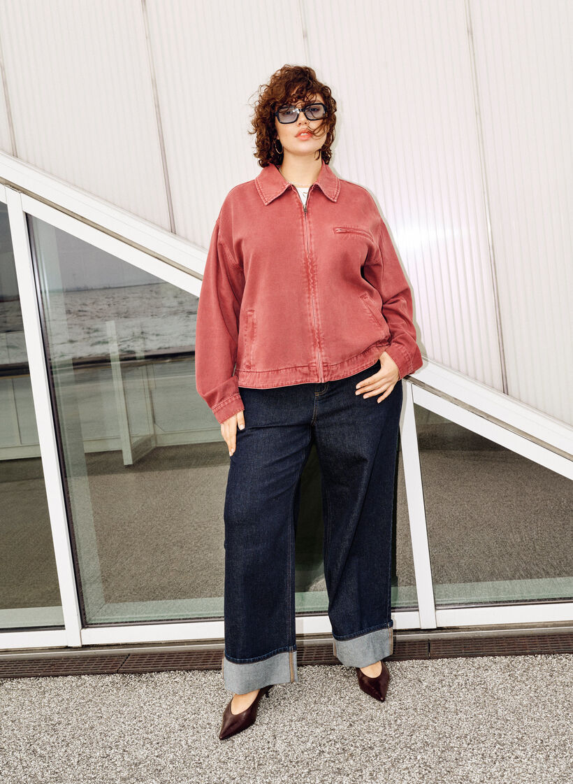 Straight fit jeans med vide ben og oppbrett, Bl&aring;, Image