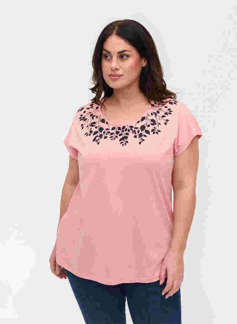T-skjorte i bomull med mønster, Blush mel Leaf, Model image number 0