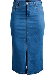 FLASH - Midiskjørt i denim med splitt foran, Blue Denim