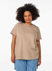 T-skjorte i bomull med rund hals, Beige T-skjorte i bomull med rund hals, Beige, Model