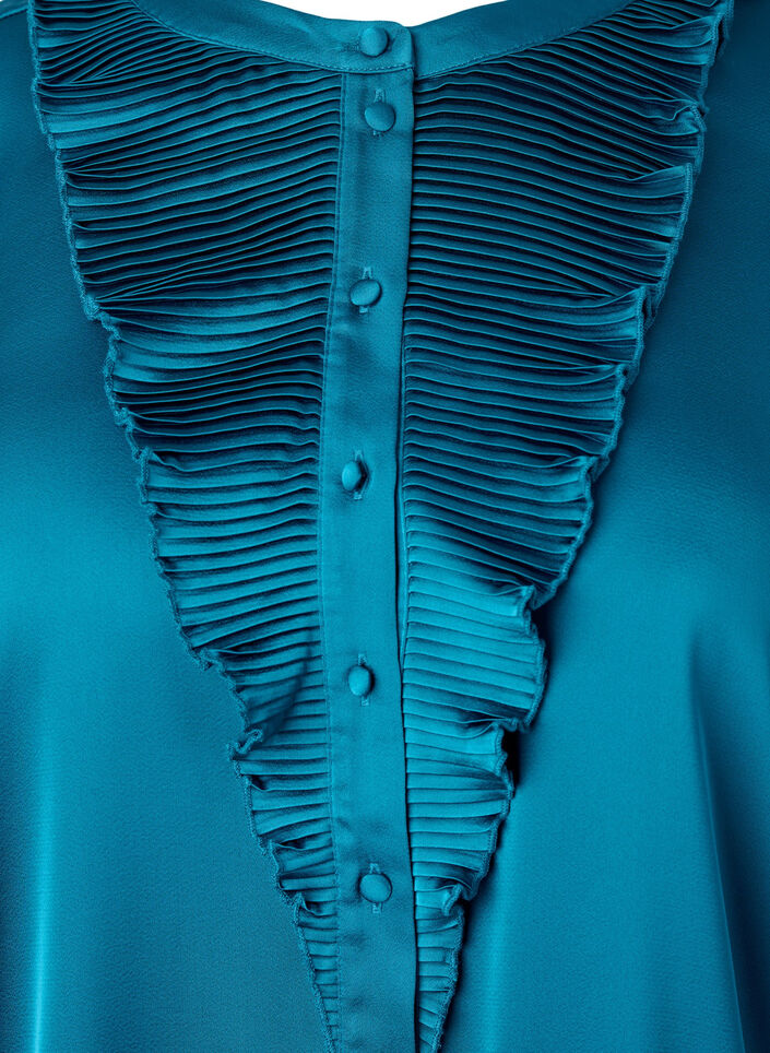 Skjortebluse i sateng med volangdetaljer, Shaded Spruce, Packshot image number 2