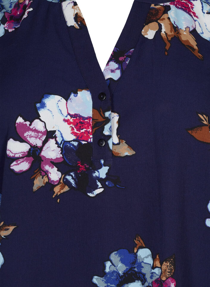 FLASH - Langermet bluse med mønster, Big Blue Flower, Packshot image number 2
