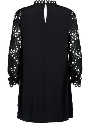 Kjole i viskose med crochet ermer, Black, Packshot image number 1