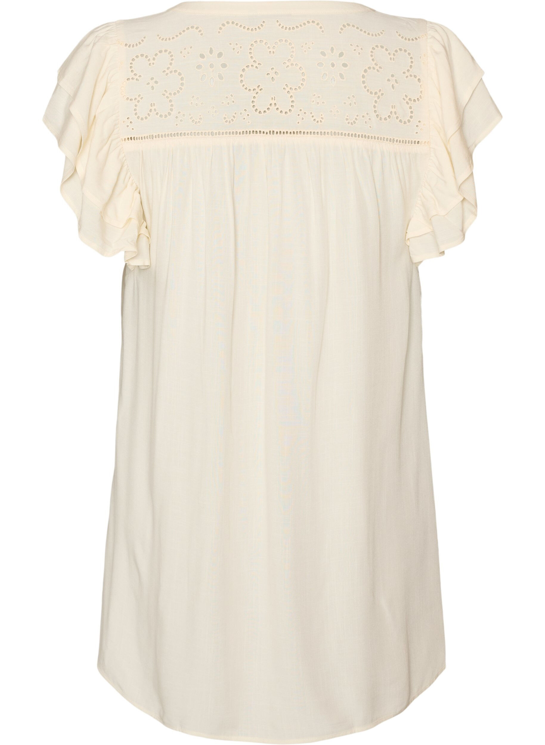 ZizziTunika med broderie anglaise og volangermer, Beige, Packshot image number 1