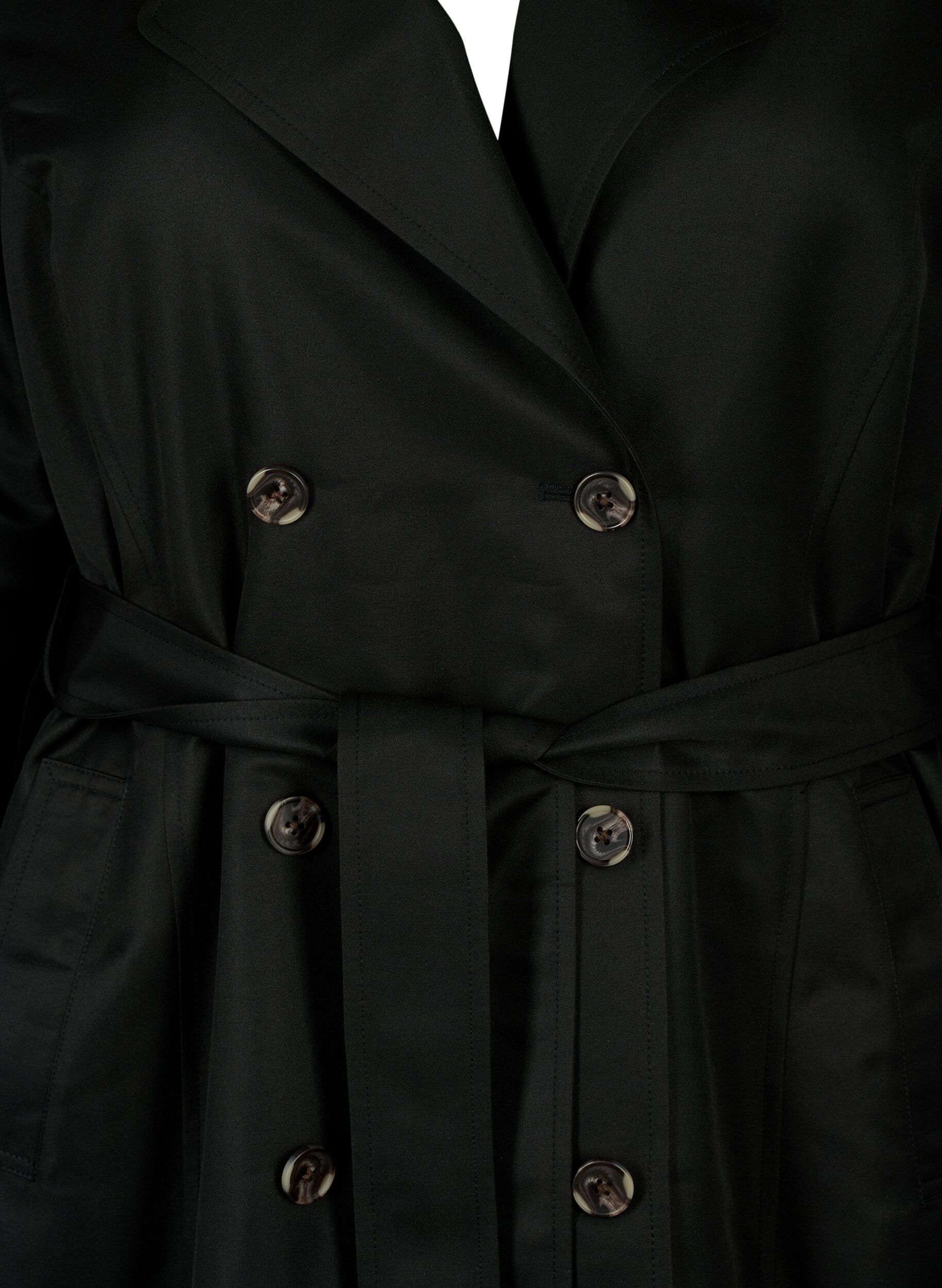 Zizzi Kort trenchcoat med belte, Svart, Packshot image number 2