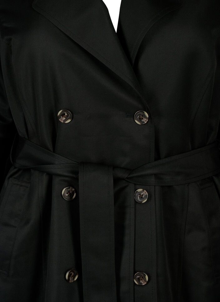 Kort trenchcoat med belte, Svart, Packshot image number 2