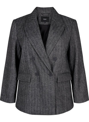 Zizzi Blazer i ullblanding med lommer, Dark Grey Melange, Packshot image number 0