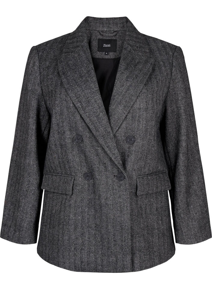 Blazer i ullblanding med lommer, Dark Grey Melange, Packshot image number 0
