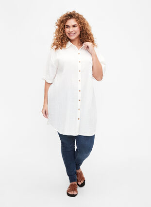 Kortermet skjorte med knapper, Off-White, Model image number 2