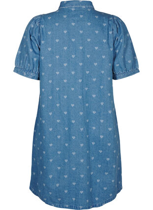 Zizzi Kortermet denimkjole med hjerteprint, L. Blue D. w. Heart, Packshot image number 1