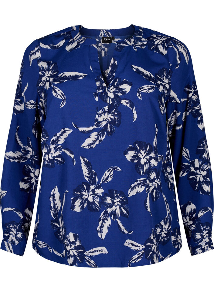 FLASH - bluse med lange ermer og trykk, Navy Blazer Flower, Packshot image number 0