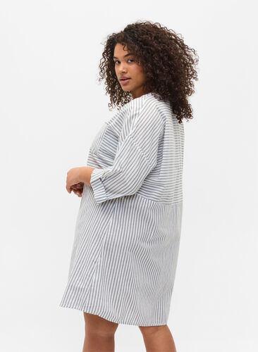 Zizzi Stripete tunika med knapper og 3/4-ermer, Trooper Stripe, Model image number 1