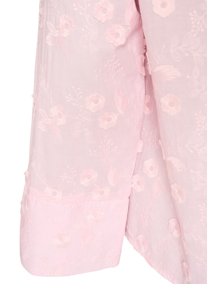 Skjorte med blomsterbroderi og vide ermer, Rosa, Packshot image number 3