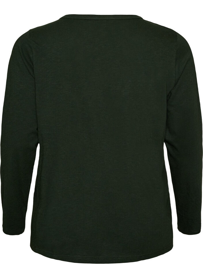 Langermet t-skjorte med V-hals og knapper, Gr&oslash;nn, Packshot image number 1