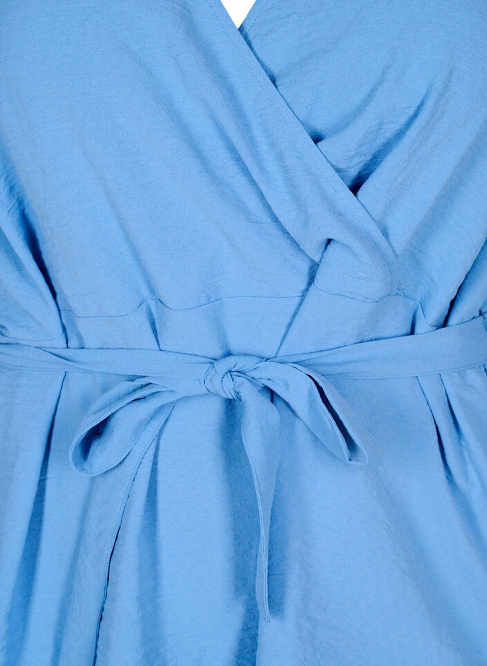 Langermet omslagsbluse med knytebelte, Della Robbia Blue, Packshot