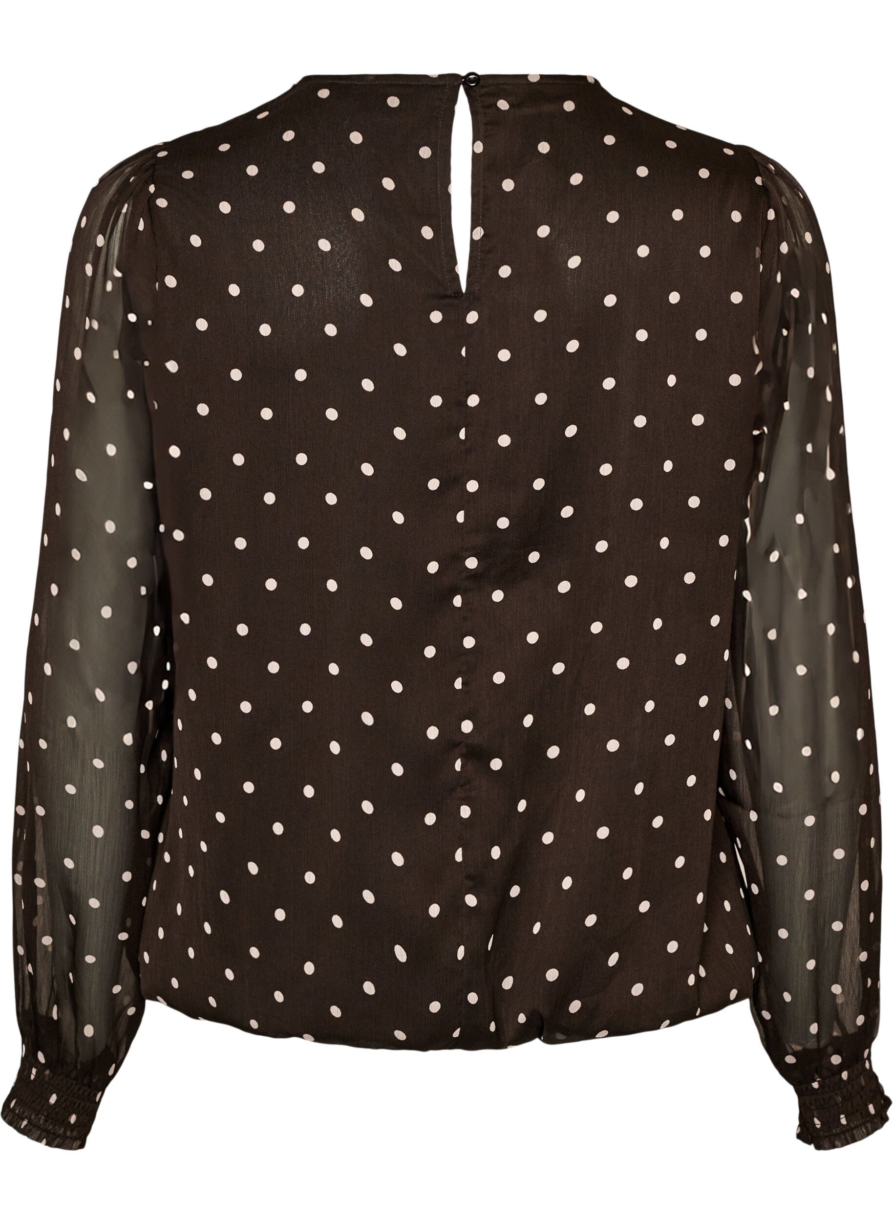 ZizziPrikket chiffonbluse med gjennomsiktige ermer, Brun, Packshot image number 1